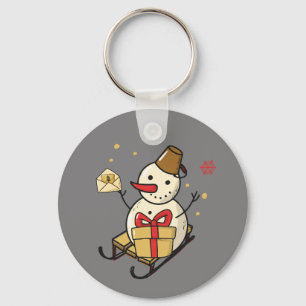 Porte-clés Mignonne Snowman Sur Un Motoneige