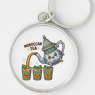 Porte-clés Mignonne théière et verres à thé à la menthe maroc