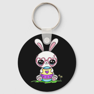 Porte-clés Mignonnes Lunettes de Coeur Lapin de Pâques Pajama