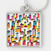 Porte-clés Mignonnes maisons colorées aquarelle art (Devant)