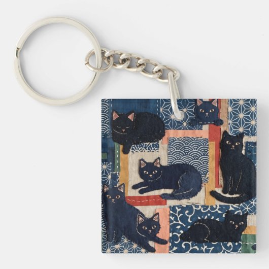 Porte-clés Mignons chats noirs japonais patchwork (Devant)