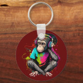 Porte-clés Mignons Singe Écouter Musique, Musique Singe Obséd (Recto)