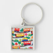 Porte-clés Mignons trains et motif d'arbres bleu (Devant)