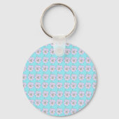 Porte-clés Mikitiez bleu minuscule motif de fleurs blanches (Recto)