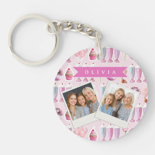 Porte-clés Milkshake Rose Rétro Personnalisé Coquette Mignonn