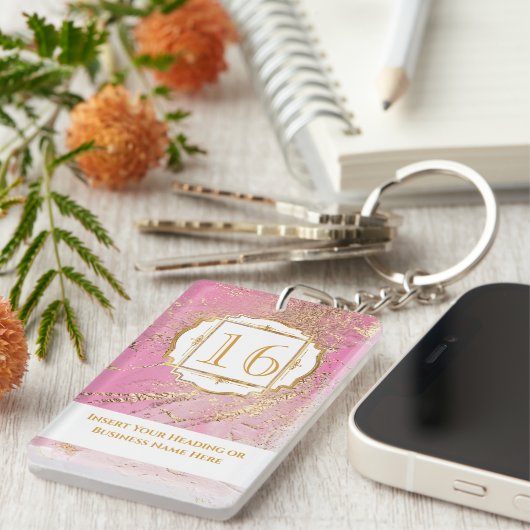 Porte-clés Mimétisme rose or feuille rose géode chic (Devant droit)