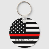 Porte-clés Mince Red Line & American Flag Fireman / bureau US (Recto)