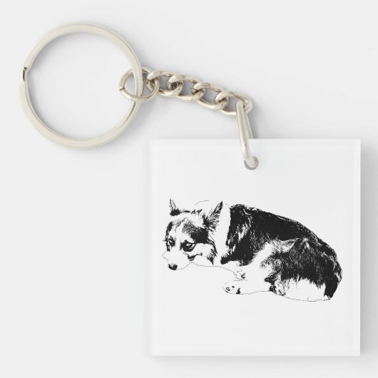Porte-clés Mini Corgi, Carreau Graphique (Devant)