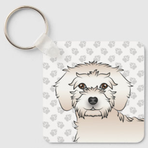 Porte-clés Mini Goldendoodle de dessin animé couleur crème &