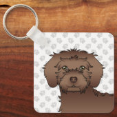 Porte-clés Mini Goldendoodle marron de dessin animé & nom (Recto)