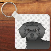 Porte-clés Mini Goldendoodle noir de dessin animé & nom (Recto)