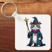 Porte-clés Mini sorcier chat avec bâton magique (Recto)