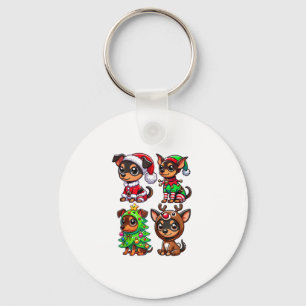 Porte-clés Miniature Pinscher sapin de Noël Père Noël Elf Cos