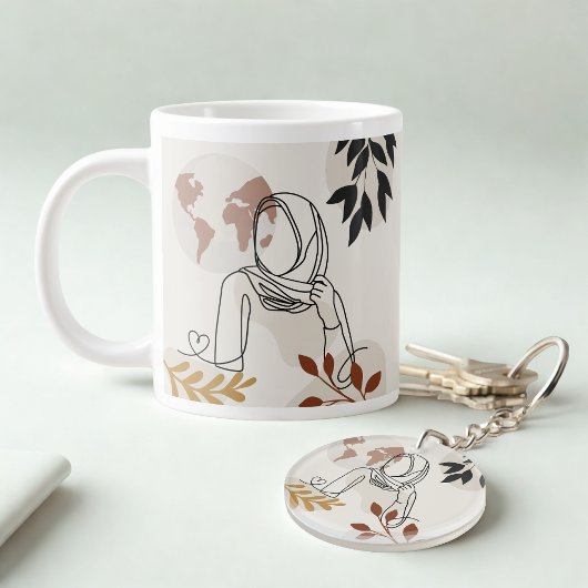 Porte-clés Minimalist Hijab Line Art Circle -Acrylic Keychain