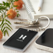 PORTE-CLÉS MINIMALIST WHITE ONE LETTER MONOGRAM NAME BLACK (Devant droit)