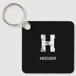 PORTE-CLÉS MINIMALISTE BLANC MONOGRAMME À UNE LETTRE NOM NOIR