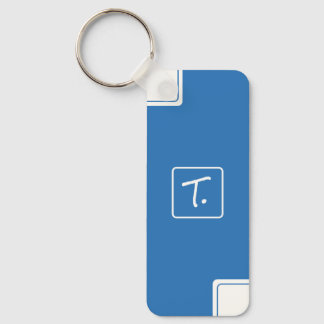 Porte-clés Minimaliste bleu océan avec monogramme blanc