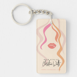 Porte-clés Minimaliste Code QR Cheveux Ondulés Coiffeur Rose