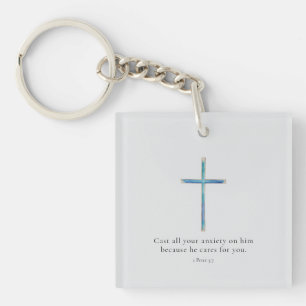 Porte-clés minimaliste Croix de 1 Pierre 5:7