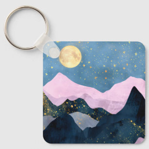 Porte-clés Minimaliste Lune Étoiles Céleste Montagne Vallée
