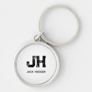 PORTE-CLÉS MINIMALISTE NOIR MONOGRAMME À DEUX LETTRES NOM BLA