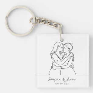 Porte-clés minimaliste personnalisé lesbienne Couple Line Art