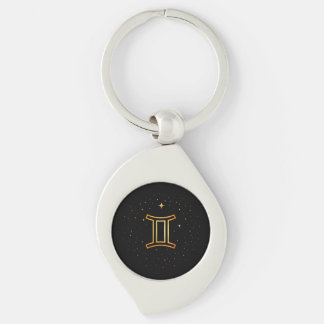 Porte-clés minimaliste Zodiaque Gémeaux en or