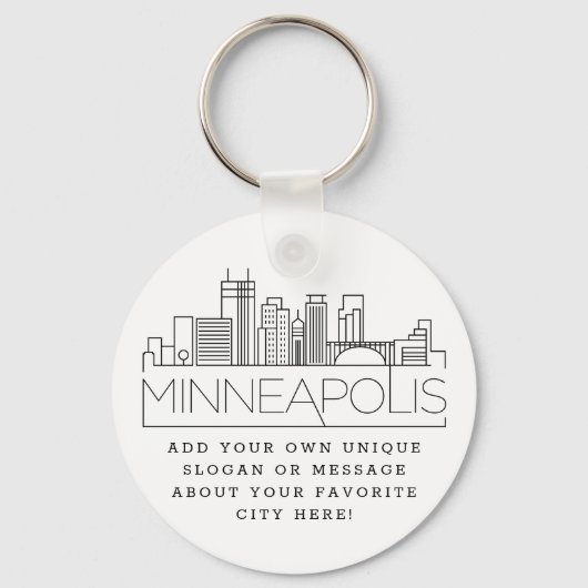 Porte-clés Minneapolis Stylisé Skyline | Slogan personnalisé (Recto)