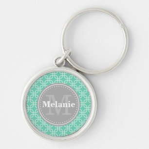 Porte-clés Mint Carré moderne Motif gris Monogramme