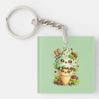 Porte-clés Mint Chocolate Chip Ice Cream Cone Kawaii Keyring