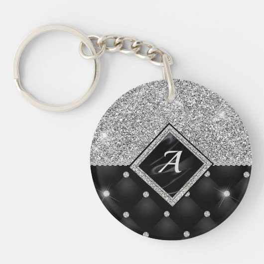 Porte-clés Minuscule cristal argent noir monogramme diamant é (Devant)