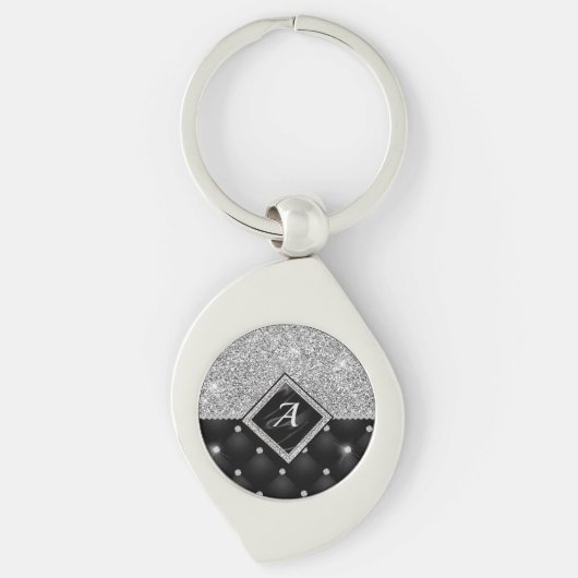 Porte-clés Minuscule cristal argent noir monogramme diamant é (Devant)
