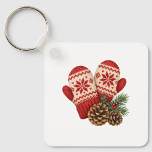 Porte-clés Mittens tricotés et pommes de pin