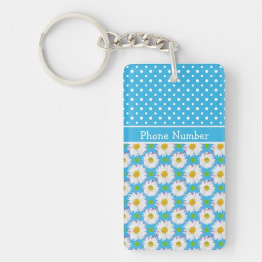 Porte-clés Mix'n'match Polka Dot et Daisy Motifs sur Blue (Devant)