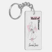 Porte-clés Mode mariée rose femme d'honneur rectangle (Devant gauche)