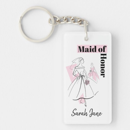 Porte-clés Mode mariée rose femme d'honneur rectangle (Devant)