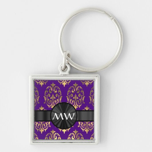 Porte-clés Modèle damassé or et violet (Devant)