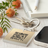 Porte-clés Modèle de code QR immédiatement modifiable | Or Fa (Devant Droit)