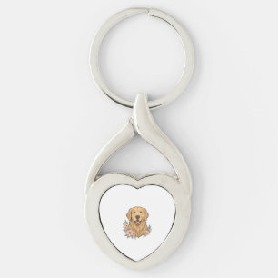 Porte-clés Modèle de gravure vintage floral Golden Retriever_