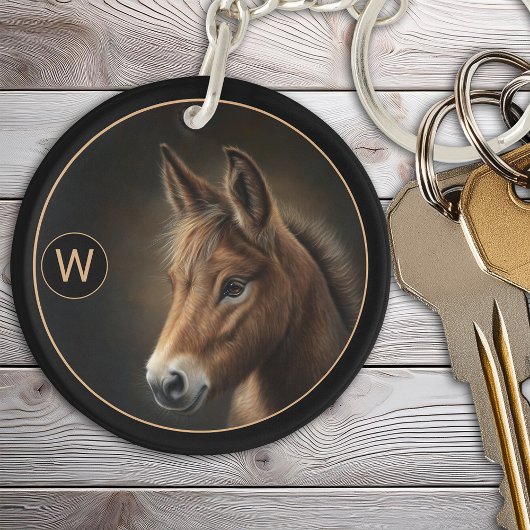Porte-clés Modèle de portrait équin de mule monogrammé