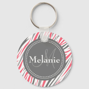 Porte-clés Modèle de zèbre rose et gris monogramme