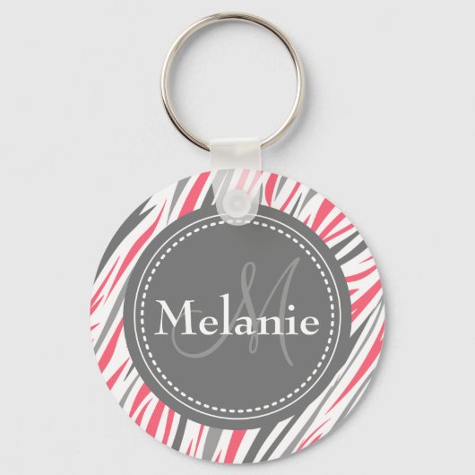 Porte-clés Modèle de zèbre rose et gris monogramme (Recto)