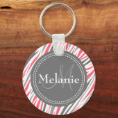 Porte-clés Modèle de zèbre rose et gris monogramme (Recto)