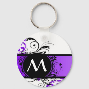 Porte-clés Modèle et monogramme pourpre damassé