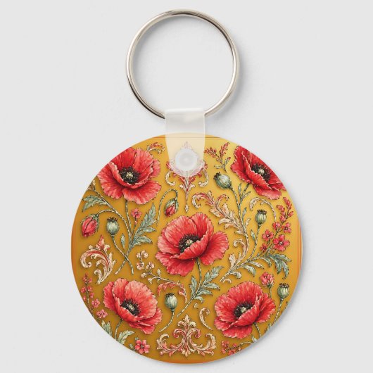 Porte-clés Modèle fleur de pavot doré (Recto)