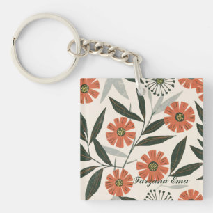 Porte-clés Modèle floral botanique texte personnalisé