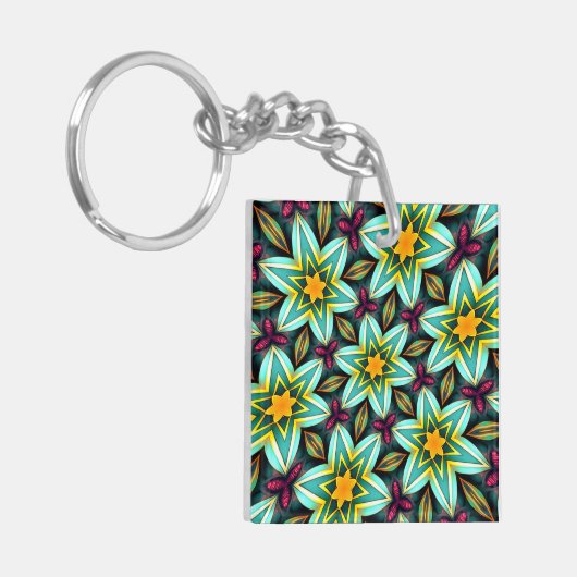 Porte-clés Modèle Floral Étoiles Vertes (Devant gauche)