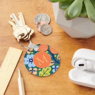 Porte-clés Modèle Floral moderne coloré clair Monogramme