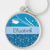 Porte-clés Modèle Floral, Motif De Fleurs, Votre Nom (Devant)