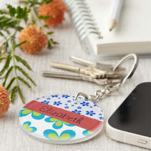 Porte-clés Modèle Floral, Motif De Fleurs, Votre Nom